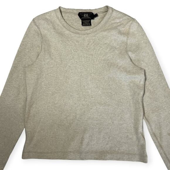 RRL Ralph Lauren Long Sleeve Top Lace Trim SIZE L Beige Sweatshirt Double RL - Picture 12 of 13